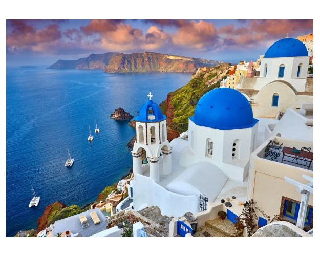 Santorini View with Boats, Greece
