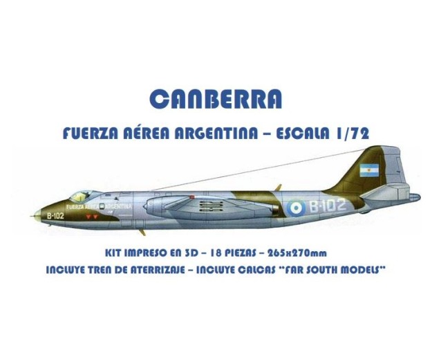 CANBERRA FUERZA AÉREA ARGENTINA 1/72 3D C/CALCAS