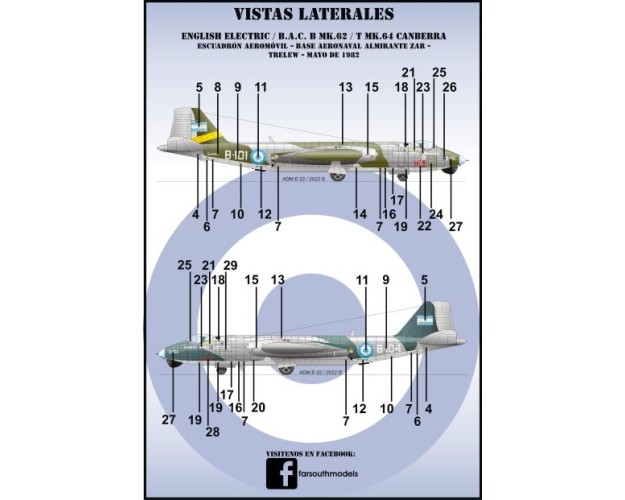 ENGLISH ELECTRIC B.A.C / B.MK.62 / T.MK.64 "CANBERRA" - FUERZA AÉREA ARGENTINA - CALCAS 1/48