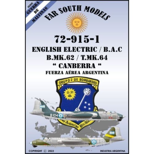 ENGLISH ELECTRIC B.A.C / B.MK.62 / T.MK.64 "CANBERRA" - FUERZA AÉREA ARGENTINA - CALCAS 1/72