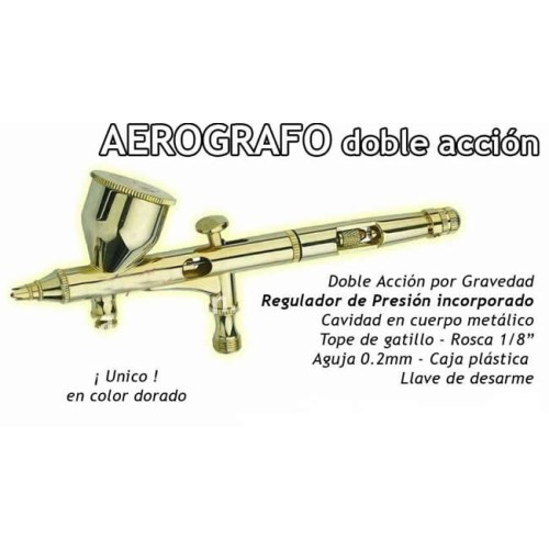 AERÓGRAFO DORADO DOBLE ACCIÓN AB-180G C/REGULADOR